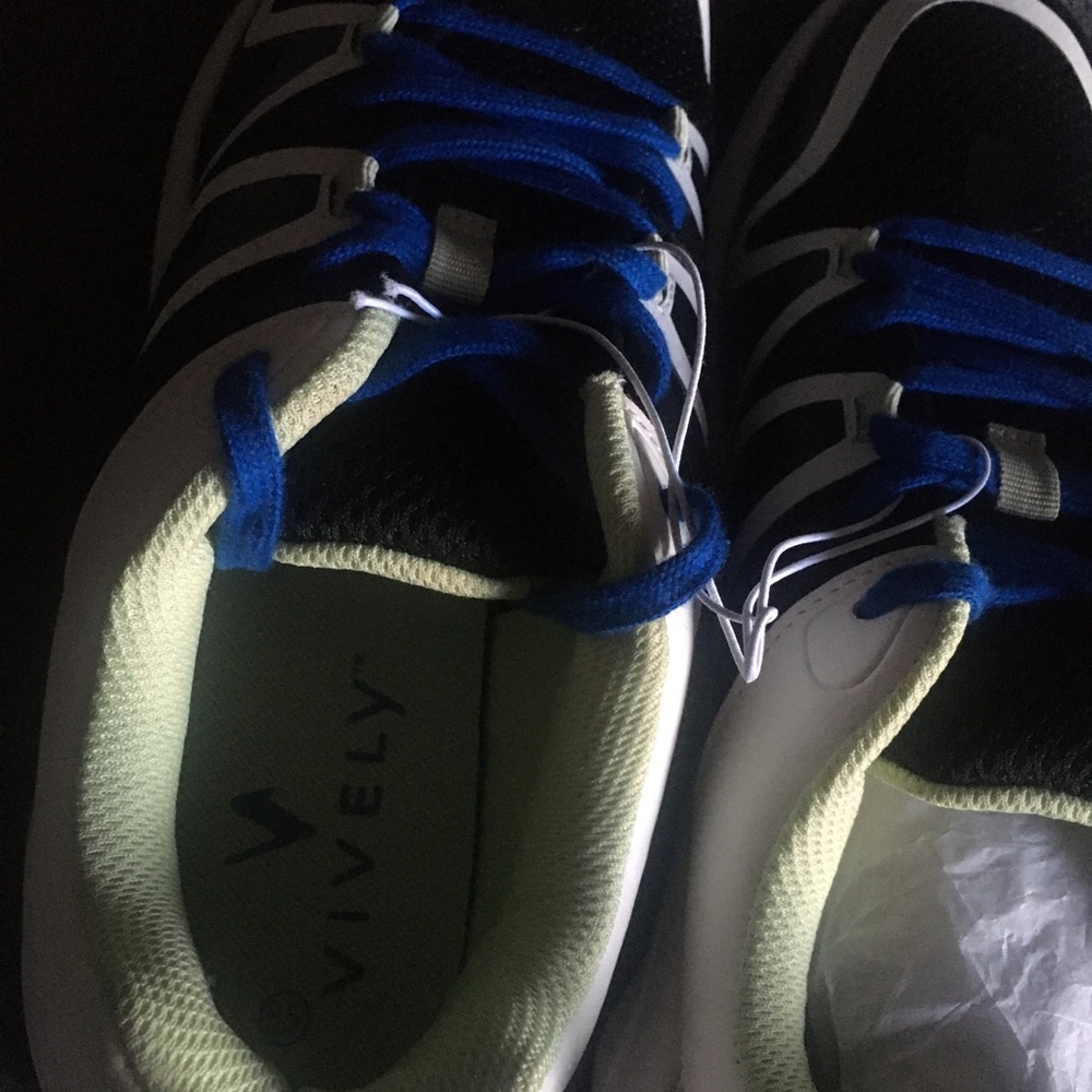 Black Mesh Athletic Sneakers with Blue Laces and Lime Interior - Picture 6 of 6